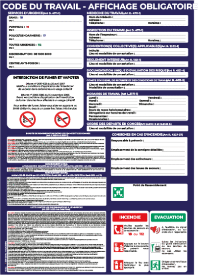 code du travail – panneau de signalisation a3