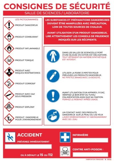 consigne de sécurité – salle de sciences / laboratoire