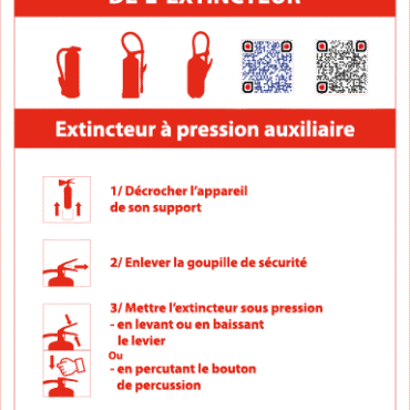 consignes,utilisation,Consignes d’utilisation de l’extincteur,panneau extincteur à pression auxiliaire QR code,consignes utilisation extincteur,sécurité incendie,signalisation PVC,ERP,entreprise,atelier,zone industrielle