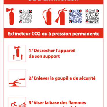 consignes d’utilisation de l’extincteur co2 ou à pression permanente – qr code – panneau de signalisation 15 x 20 cm