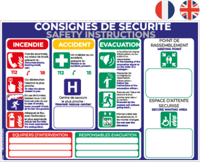 consignes de sécurité (français / anglais) – panneau de signalisation