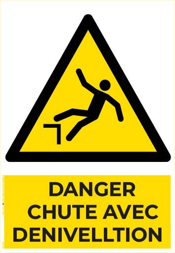 danger chute avec dénivellation – panneau de signalisation a4