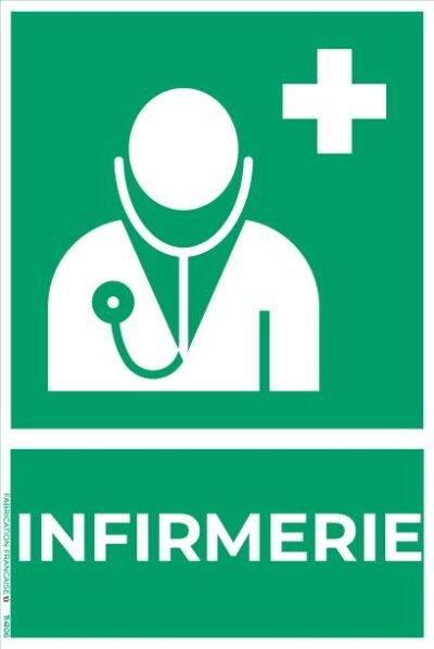 Panneau vert signalant une infirmerie