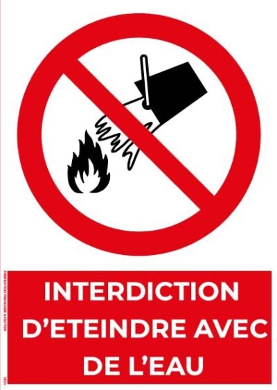 interdiction d’éteindre avec de l’eau – panneau de signalisation a4