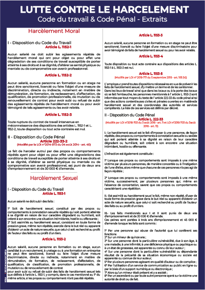 lutte contre le harcèlement – code du travail & code pénal (extraits) – a2
